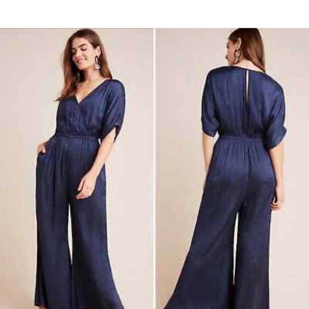Maeve Anthropologie Women’s Ayanna Leopard Jumpsuit Navy Blue w/ POCKETS! 
Small